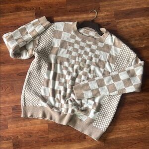 Checkered Beige and White Men's Sweater